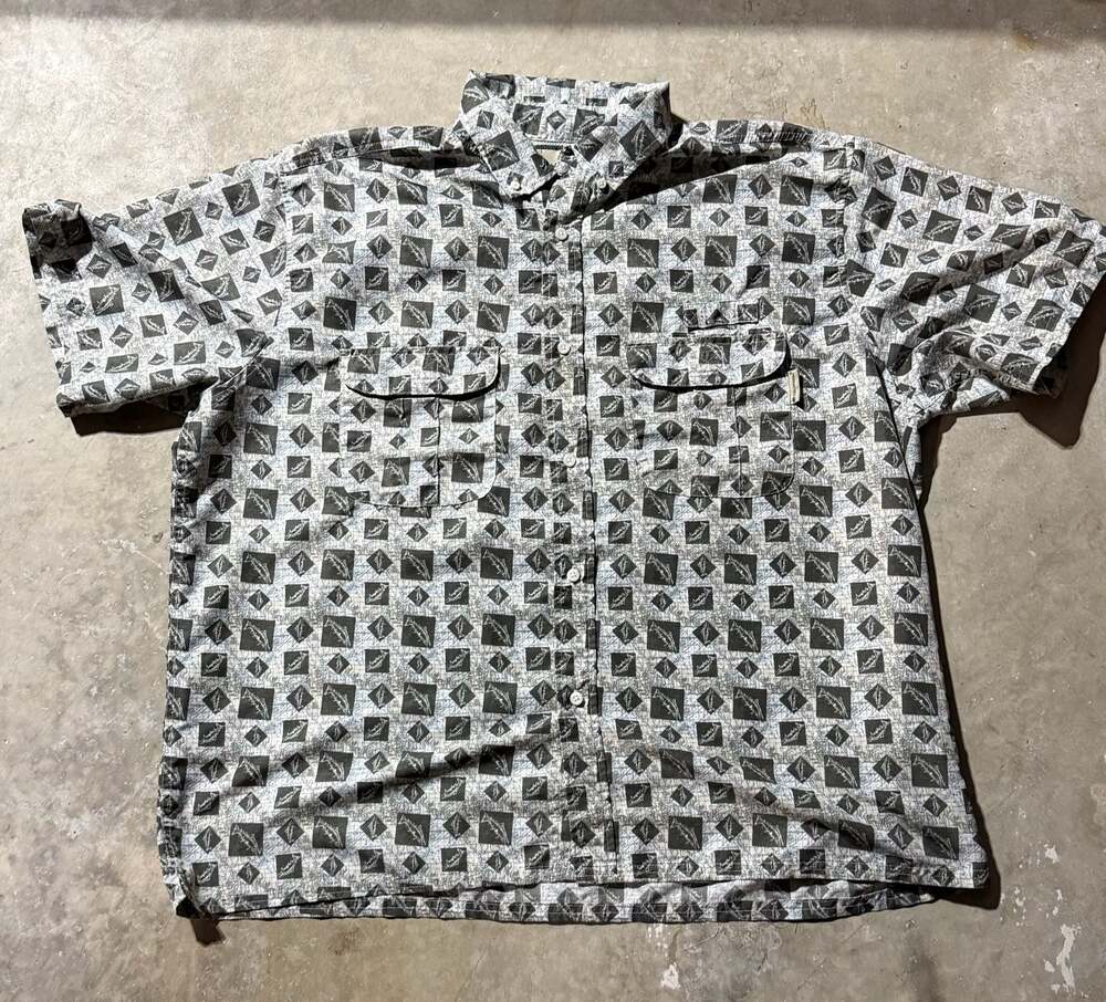 Tallwoods Elementwear Fishing Print Short Sleeve Button Down Shirt 2XL